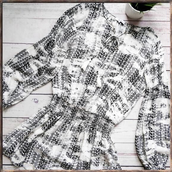 PARKER Maeve Silk Printed Long Sleeve Black and White Abstract Short Dress S - Picture 2 of 8